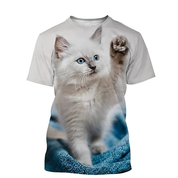 Drăguț pisoi Fete T-shirt, O-Neck Noua Moda cu Maneci Scurte pentru Femei Tricou Drăguț Model Animal Mare 3D de Imprimare Vrac Camasa Casual