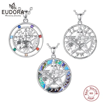 EUDORA Argint 925 Pentagrama Colier pentru Femei, Omul Amuleta 7 Culoare Chakra Guardian Stele Tetragrammaton Pandantiv Bijuterii