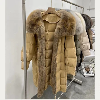 Femei Haine De Blană De Vulpe Timp De Umplere Alb Rață Jos Paltonul Naturale Fox Jacheta Blana Moale H1110