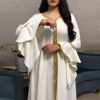 Femeile Musulmane Abaya Zburli Mâneci Brodate Cu Aur Rochie De Dantelă Jalabiya Dubai Haina Plus Dimensiune Caftan Marocan Arabă Rochii 2022
