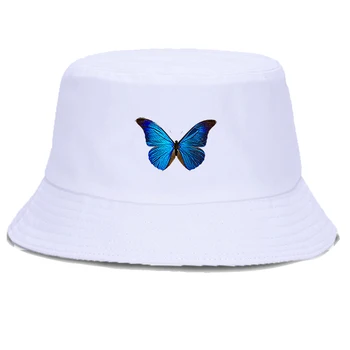 Fluture albastru Găleată Pălărie Pliabilă Bumbac Harajuku Pescar Pălării de protecție Solară Casual, Plajă, Soare Capac Unisex Exterior Panama Capace
