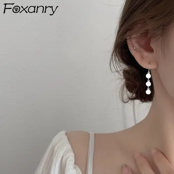 FOXANRY Preveni Alergie Argintiu Elegant Cercei pentru Femei de Moda Noua Lucioasa Simplu Napolitana Ciucure Fata de Partid Bijuterii