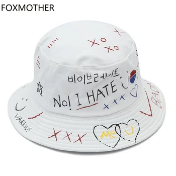 FOXMOTHER Noi Hip Hop Alb Negru Scrisoare Graffiti Găleată Capace Fishman Pălărie Chapeau Femme Mens Capace Coreea