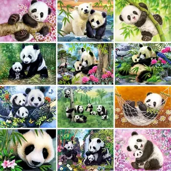 GATYZTORY Pictura De Numere Animale 60x75cm DIY Vopsea De Numere Pentru copil Drăguț Panda Fara rama Panza Pictura Cadou Unic