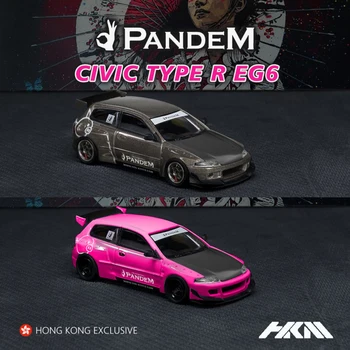 HKM 1:64 Civic Type R EG6 Pandem Rocket Bunny Gri Metalizat de culoare Roz Luminos Aliaj Diorama Model de Masina in Miniatura Carros Jucării În Stoc