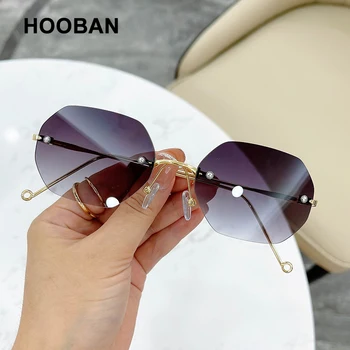 HOOBAN Moda fără ramă de ochelari de Soare Femei Barbati Brand Designer Poligon Ochelari de Soare Pentru Femei Clasic Fara rama Ochelari UV400