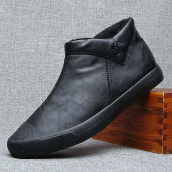 Iarna Nouă Bărbați Cizme De Moda Stil Simplu De Pluș Cald Pantofi Casual Din Piele High Topuri Glezna Cizme