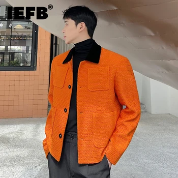 IEFB Bărbați Haina Personalitate Guler de Turn-down Costum Haina coreeană de Moda de sex Masculin Jacheta 2023 Culoare de Contrast Singur Pieptul 9A6328