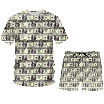 IFPD de Imprimare 3D Dolar Amuzant Plus Dimensiune Bărbați Set Tricou Si pantaloni Scurti Bani de Hârtie Puzzle Trening Pulover Acasă Costum de Haine de Vară