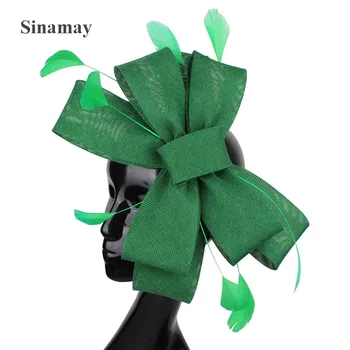 Imitație Sinamay Nunta Plasă Fascinator Pentru Femei Pălării De Partid Femei De Mireasa Accesorii De Par Papion Clip De Păr De Lux Pene