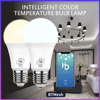 Inteligent Bec LED 7W E27 B22 E26 2700K-6500K Alb/cald Reglabil Lumina Inteligent 100V-220V Culoare Schimbare Lampă Compatibil IOS/Android