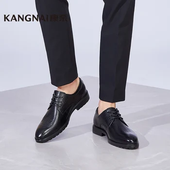 Kangnai Bărbați Formale Pantofi De Piele De Vacă Dantela-Up Rotund Toe Derby Pantofi Office Costum De Afaceri De Sex Masculin