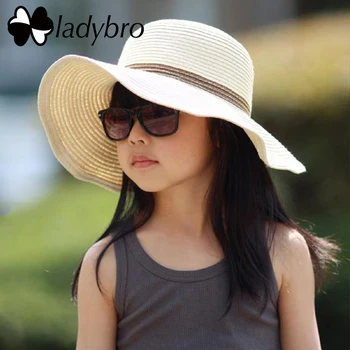Ladybro Brand Margine Largă Pălărie de Paie Dischetă Copii Vara Pălărie de Soare pe Plajă pentru Copii Pălărie Pliabilă UV Proteja de Călătorie Pac Fete Casual Capac