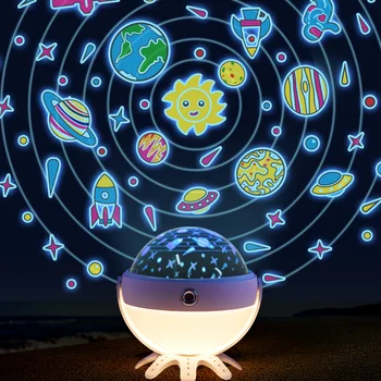 Lampa de noapte cu Proiector Cer Instelat Lumina de Noapte Proiector Decor Dormitor Bluetooth Rotație Muzica Lumina de Noapte pentru Copii Copii Cadou