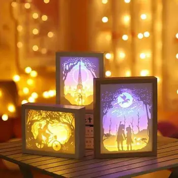 LED Noutate Lumina de Noapte de Crăciun de Hârtie-cut Atmosfera Lampa 3D Hârtie Sculptură de Artă Lampa USB de Alimentare pentru Camera de zi Dormitor Decor