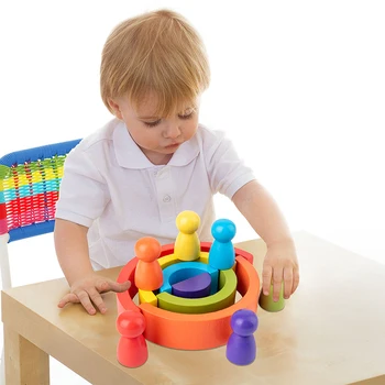 Lemn Curcubeu Cuiburi Puzzle-uri Joc de Stivuire Jucărie de Învățare Geometrie Bloc Montessori Jucarii Educative pentru Copii Cadouri pentru Copii