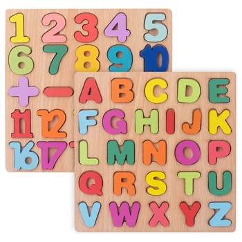 Lemn Montessori Puzzle Pentru Copii Alfabet Număr de Forme Geometrice 3d Tabla de Joc de Puzzle de Învățământ Preșcolar Copil Jucării Toddler