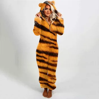 Leopard De Imprimare Femei Body-Uri, Pijamale De Iarna Fleece Termic Cu Fermoar Ureche Salopeta Cu Gluga Pijamale Femei Casual Lounge Pijama Z40