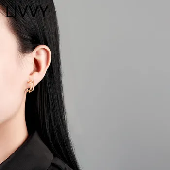 LIVVY Culoare Argintie 2021 Nou Minimalist Dublu Cercei Stud Pătrat pentru Femei de Moda Bijuterii Accesorii Cadou