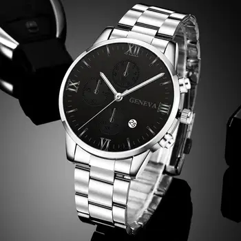 Lux Ceas de Moda pentru Bărbați de Argint din Oțel Inoxidabil Cuarț Încheietura Ceas Calendar de Afaceri din Piele Ceasul Omului relogio masculino