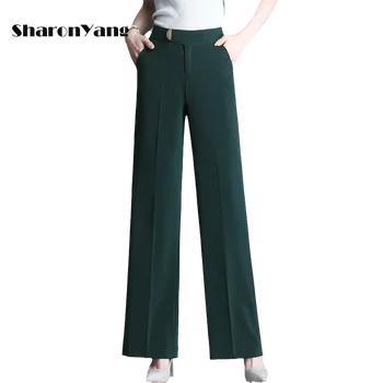 M-6XL Femei Pantaloni Largi Picior Primavara-Vara Uzura de Birou Verde, Pantaloni Drepte Femeie Epocă de Înaltă Talie Pantaloni sex Feminin Mujer