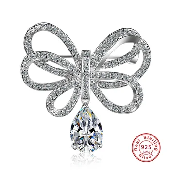 Mai nou de Înaltă Calitate Bowknot Drăguț de Design S925 CZ Cristal Broșe pentru Femei de Moda, Ace de Cravata Îmbrăcăminte Rochie de Bijuterii de Nunta