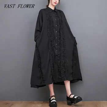 maneca lunga supradimensionat negru de bumbac vintage rochii pentru femei casual lejere de primavara toamna cămașă rochie elegant de îmbrăcăminte 2022