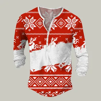 Mens de Crăciun Tricou 2023 Moda Casual Tricou Pulover Fixa 3D de Imprimare Tricou cu Maneca Lunga Tricou Top de Iarnă, Xmas Pânză