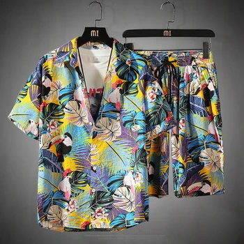 Mens Set Scurt Maneca Tricou Hawaii Si pantaloni Scurti Casual de Vara Tricou Florale Plaja, un Costum 2021 Noua Moda pentru Bărbați Seturi S-5XL