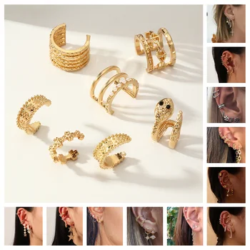 Moda Cercei Ear Cuff Folie Ureche Străpuns Ureche Bantă Clip Fără Gaură Ton de Aur Placate cu Cartilaj în formă de U Femei Cercei Clip Set