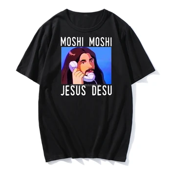 Moshi Moshi Isus Desu Amuzant Supradimensionat tricou Barbati Tricou Negru din Bumbac Barbati Tricou de Moda tricou Barbati din Bumbac Tricou Harajuku