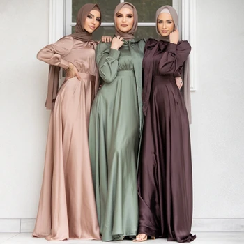 Musulman Moda Hijab Rochie de Satin Abaya Dubai, Turcia, Africa Rochii Maxi pentru Femei Pakistaneze Islam Haine Modeste Caftan Halat