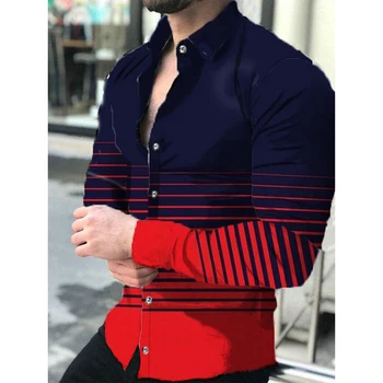 Noua Moda Barbati Tricouri de Turn-down Guler Nasturii Tricou Casual Designer Stripe Print Topuri cu Maneci Lungi Barbati Haine de Bal Cardigan