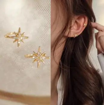 Noua Moda De Culoare De Aur Steaua Clip Cercei Pentru Femeile Fără Piercing Puck Rock Vintage Cristal Stele Ureche Bantă Fete Cadouri Bijuterii