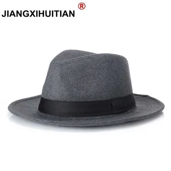 Noua Moda de Lână pentru bărbați Negru Fedora Hat Pentru Femei Lână Margine Largă JazzChic Capac Vintage Panama Soare Pălărie de Top