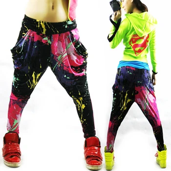 Noul Brand De Moda De Jazz De Femeile Din Harem Hip Hop Pantaloni De Dans Doodle Primăvara Și Vara Vrac Neon Mozaic De Culori Bomboane De Trening