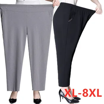 Noul mare Plus dimensiune Pantaloni Drepte Pantaloni Femei de vârstă Mijlocie Vară Subțire Pantaloni Largi Mama Talie Elastic Pantaloni Casual 8XL