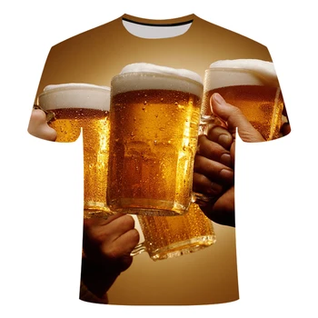 Noutatea cu Maneci Scurte t-shirt om bere Serie de Imprimare de Vară pentru Bărbați și Femei Top Casual de Inalta Calitate O-gât Postav maro de sus