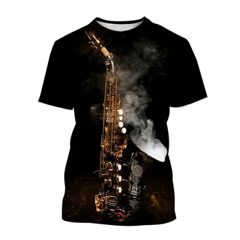 Nouă Bărbați Casual, de Stradă Muzica Element 3D T-shirt Hip-Hop Saxofon Model de Imprimare Topuri Tendință de Moda Frumos Rotund Gat Îmbrăcăminte