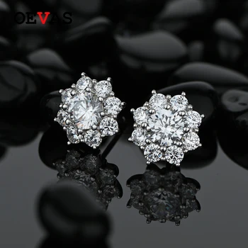 OEVAS 100% Argint 925 Spumante de Înaltă Carbon Diamant Floarea-soarelui Stud Cercei Pentru Femeile Petrecere de Nunta Bijuterii Fine Cadou