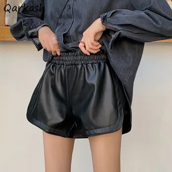 Pantaloni scurți Femei PU Chic Elastic Talie Primăvară Moda Negru Largi Strada Mare Imperiu Retro Uri All-meci Casual Harajuku Elegant se Potrivesc