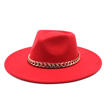 Picătură de apă pălărie de top noi lână pălărie de top concavă de sus mare refuz 9cm doamnelor pălărie mare lanț pălărie de fetru 2021 fedora pălărie
