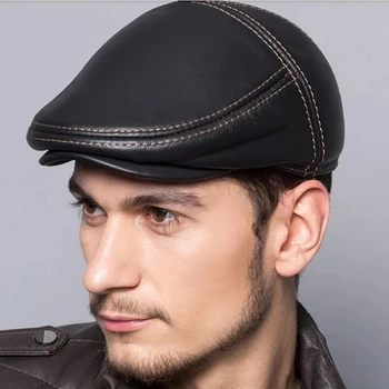 Primul Strat de piele de Vacă din Piele Barbati Berete Capac Pălărie de Moda de Înaltă Calitate pentru Bărbați din Piele naturală Adult cu Dungi Ține de Cald