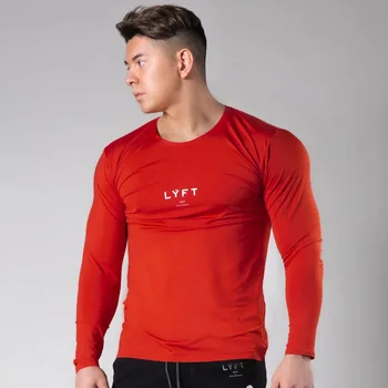 Primăvara și Toamna Nouă Bărbați de Funcționare Fitness Slim cu Maneca Lunga Barbati Sport Culturism Plasă Roșu T-shirt de Brand de Moda Topuri de Sport