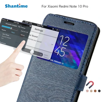 PU Caz Telefon din Piele Pentru Xiaomi Redmi Nota 10 Pro Caz Flip Pentru Redmi Nota 10 Pro Fereastra de Vizualizare Caz Moale TPU Silicon Capac Spate