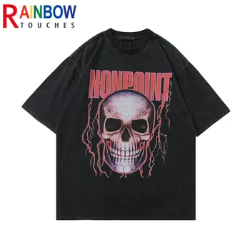 Rainbowtouches Supradimensionat tricou Hip Hop Unisex Maneca Jumătate Bărbați Craniu Grafic T-Shirt High Street Retro Vintage Maneca Scurta