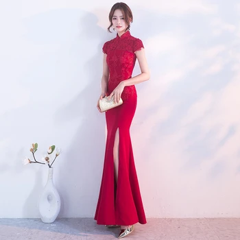 Rochie De Mireasa Roșu 2022 Nou Sexy Lungi Slim Coadă De Pește Cheongsam Chineză Nunta Rochie De Seara Rochie De Femei