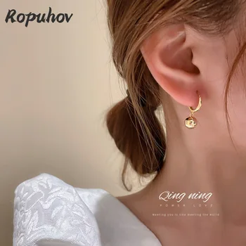 ROPUHOV 2021 coreene Noi, la Modă Placare cu Aur Adevărat Coreea de Sud Noua Ureche Cercei de Metal Simplu de Design Cercei Femei