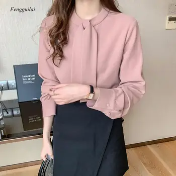 S-2Xl Ol Roz Bluza Femei Elegant Tricou de Culoare Solidă Maneca Lunga Colegiul Stil Casual Bluza Vrac Plus Dimensiune Camasi