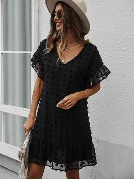 Sexy V Gât Rochie Scurta Femei Casual Solid Claia De Păr Negru Rochii Pentru Fete De Primăvară Vacanță De Vară Rochie Stil 2022 Noi